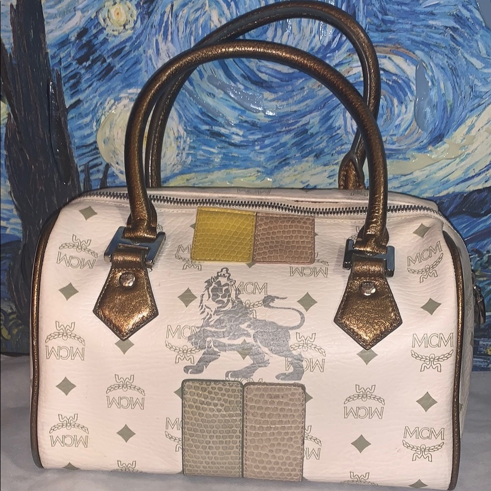 MCM White and Gold Satchel Bag - Picture 2 of 16